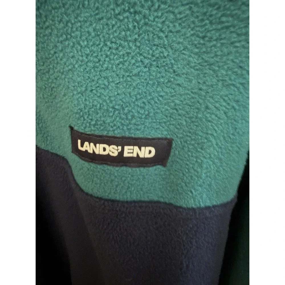 Lands'‎ End Pullover Men's XXL Heritage Fleece Snap Neck Teal/Navy Color Block